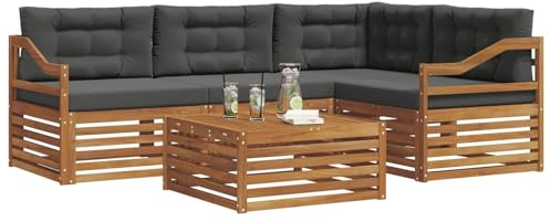 vidaXL Outdoor-Sofagarnitur mit Kissen 5 pcs Natur und Anthrazit, Outdoor-Sofa, Gartensofa, langlebige Möbel, modernes Terrassen-Set, gemütliche Lounge-Ecke