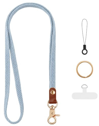 AOOSU Schlüsselband zum Umhängen Schlüsselanhänger Lang Lanyard Hellblau | 45 cm Geflochten Elastisch Schlüsselkette Schlüsselbänder zum Umhängen Langer Lehrer Ausweishülle für Schlüssel Handy Lanyard