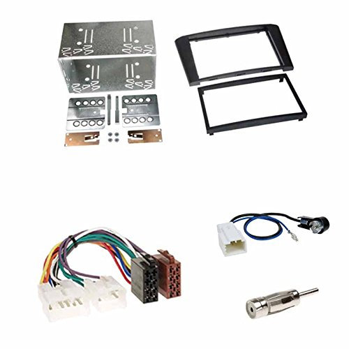 Einbauset : Autoradio Doppel 2-DIN Blende Einbaurahmen Radioblende schwarz + ISO Radio KFZ Adapter Radioadapter + Antennenadapter geeignet für Toyota Avensis (Typ T25) 02/2003-2009