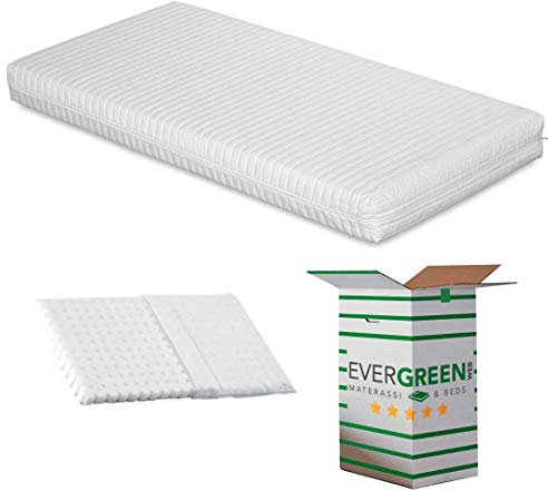 EVERGREENWEB Matratze 60x120 cm für Kinderbett und Wiege, 10 cm hoch + KOSTENLOSES Kissen Anti-Ersticken mit Natürlichem Baumwoll, herausnehmbar Kissenbezug. Allergiegetestet, Auswaschbar | SYMBA