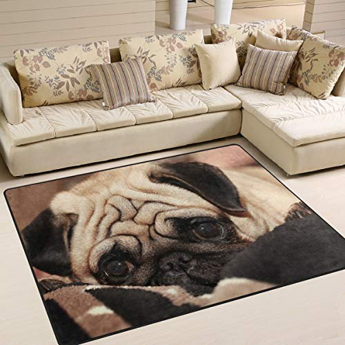 Use7 Teppich mit süßem Mops-Motiv, für Wohnzimmer, Schlafzimmer, 160 cm x 122 cm