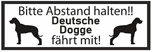 Samunshi® Aufkleber Deutsche Dogge fährt mit - Schild Sticker Hinweisschild Warnschild Vorsicht Hund 20 x 7cm Deutsche Dogge fährt mit schwarz