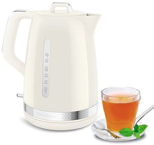 Moulinex Hervidor Soleil - Hervidor eléctrico vintage de 1,7 L hasta 7 tazas, 2400 W potencia, boquilla de precisión, filtro antical extraíble, sin cable, fácil llenado y limpieza, color marfil