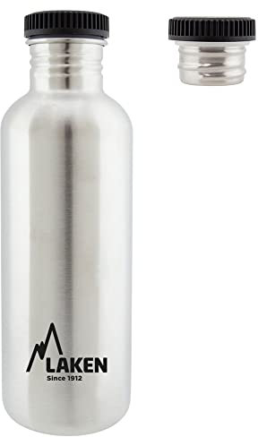 LAKEN Botella de Agua de Acero Inoxidable (1 L - Platedo) con Tapón Plain - Reutilizable y Reciclable - Ideal para Niños y Adultos en Gimnasio/Actividades Deportivas