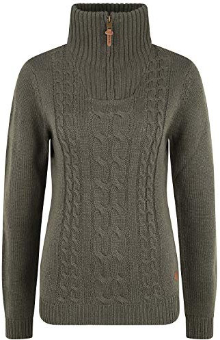 OXMO OXCarry Damen Strickpullover Troyer Grobstrick Pullover mit Troyerkragen Rippbündchen Label-Details Regular fit, Größe:L, Farbe:Dark Grey (792890)