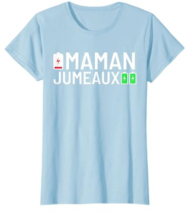 Maman De Jumeaux Twins Mom Battery Batterie Naissance Noël T-Shirt