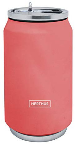 Nerthus FIH 785 Lata Isotérmica Doble Pared color Coral 330ml, Acero Inoxidable, junta Silicona, Libre de BPA, 18/8