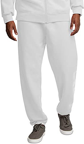 Fruit of the Loom Herren Eversoft Sweathose aus Fleece, Taschen, entspannte Passform, Feuchtigkeitstransport, atmungsaktiv Trainingshose, Elastische Unterseite, Weiß, 36-41