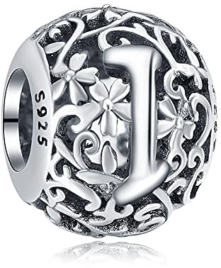 Annmors Damen Buchstabe I Charms für Armband 925 Sterling Silber Anhänger Vintage Alphabet Bead Buchstabieren Sie das Wort Sammlung