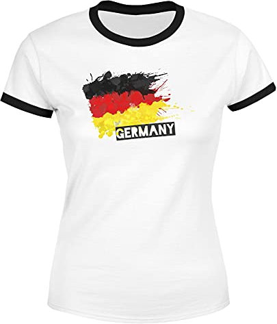 MoonWorks® Damen WM-Shirt Deutschland Fußball EM 2024 Fußballeuropameisterschaft Deutschlandshirt Deutschlandflagge Retro weiß-schwarz L