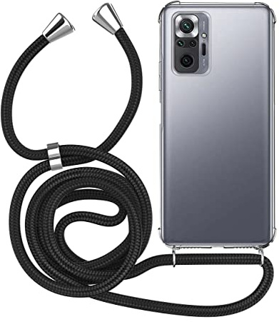 MyGadget Coque Cordon pour Xiaomi Redmi Note 10 - Cover Bumper Silicone Transparent avec Collier - Case Tour de Cou - Protection Anti Choc - Lanière Noir