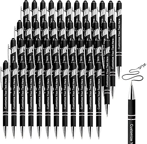 BVlleorueoi Bis Zu 300 Stück Personalisierbarer Kugelschreiber, Personalisierter Metall Stift mit Stylus, Kugelschreiber mit Namen, Logo, Nachricht Gravur Geschenk für Frauen Männer-48 Stück