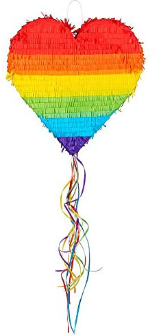 Boland 30965 - Zieh-Pinata Regenbogen-Herz, Größe 37 x 36 x 7,5 cm, zum Befüllen mit Süßigkeiten und Konfetti, Party-Spaß, Geburtstag, Geschenk