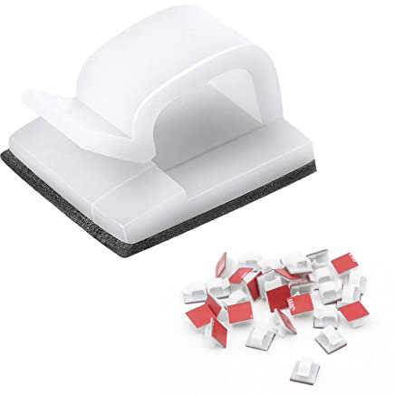 JeoPoom Kabelclips[50 Stück], Schreibtisch Kabelklemme Set, Selbstklebend Kabelhalter, Hochviskose Kabelclips Set mit Klebstoff Gesicherte Unterlage für PC, TVKabel und Audiokabel Usw(Weiß)