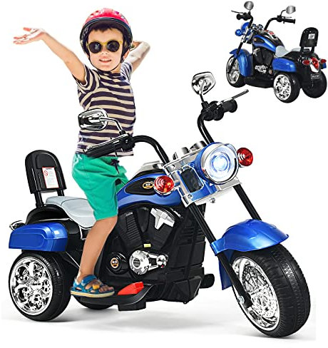 GOPLUS Moto Electrique Enfants 6V, Voiture Électrique Enfants 1 Place Vitesse 2,5-3km/h,Charge 30 KG, Scooter Electrique Enfants pour Garçons Filles 3 an+s (Bleu)