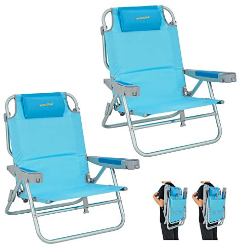 #WEJOY 2 Stück übergroßer Rucksack-Strandstuhl, 5 verstellbare, Faltbare Liegestühle, tragbar, hohe Rückenlehne, niedriger Stuhl mit Rucksackgurt, Flaschenöffner, Telefon- und Getränkehalter für