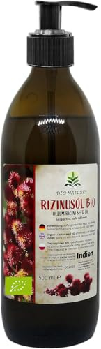 BioNatur BIO-Rizinusöl in einer 500 ml. Glasflasche – 100% rein, kaltgepresst, unraffiniert und ohne Hexan