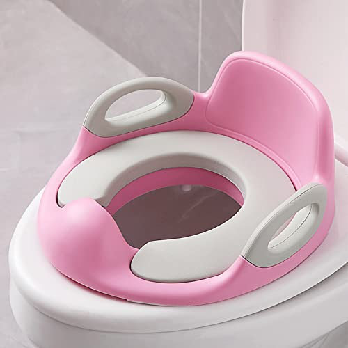 UISEBRT Kinder Toilettensitz WC Sitz Töpfchen Training Sitze Anti-Rutsch Toilettentrainer mit Spritzschutz, Griffe und Rückenlehne universeller Kloaufsatz für Kleinkinder und Kinder 1-8 Jahre, Rosa