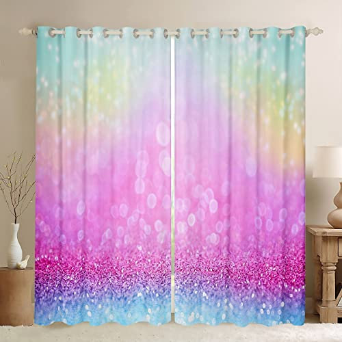 Feelyou Regenbogen-Glitzer-Vorhänge für Schlafzimmer, Mädchen, Kinder