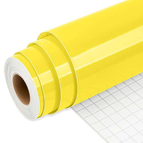 IModeur Glänzend gelb Vinylfolie Plotter, 12'' x 25 Fuß (30,5 x 762,5 cm) gelb Plotterfolie Vinyl für Cricut, selbstklebendes Vinyl für DIY-Geschenke, Geburtstagsfeier