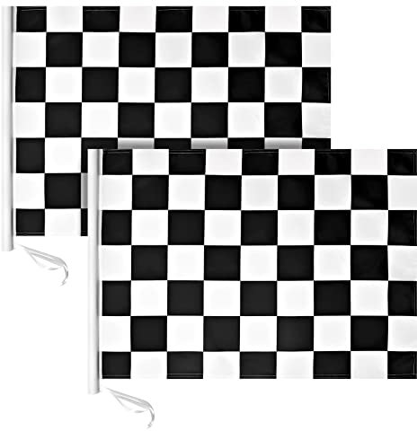 2 Stück karierte Flagge, 61x76 cm, schwarz-weiß, Rennflaggen, Nylon-Rennflaggen für Zuhause, Garten, Haus, Hof, Rennen, Sport, Urlaub, Party, Banner, Dekorationen, lebendige Farben und doppelseitig