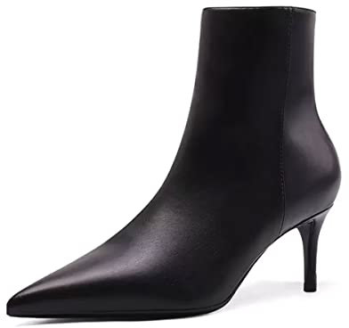 HDEUOLM Donna Spillo Medio Tacco Heel a Punta Slip-on Cerniera Stivaletti da Matrimonio Dress 6 CM Heels Nero 40 EU