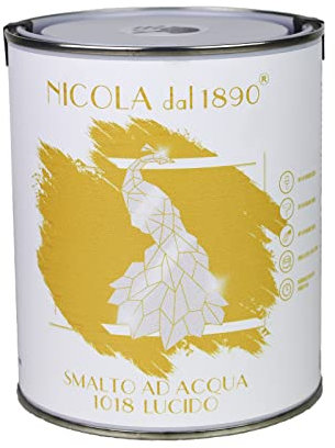 NICOLA VERNICI Smalto Acrilico a Base di Acqua, Per Interni ed Esterni, Made in Italy, Giallo Lucido - Formato 1 lt