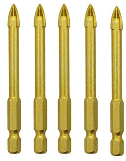 5 Pcs Drill Bit Set, 8mm Glass Concrete Tile Drill Bits, Hex Shank Cross Type Drilling Tools for Ceramic Brick Wall