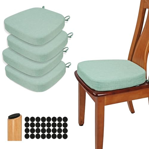 BUYUE Stuhlkissen 6,5 cm dick, U-Form Sitzkissen 40x40 cm mit hochdichtem Schaumstoff, Stoffbezug, rutschfestes Sitzpolster für Küche und Esszimmer (4 Stück, Hellgrün)