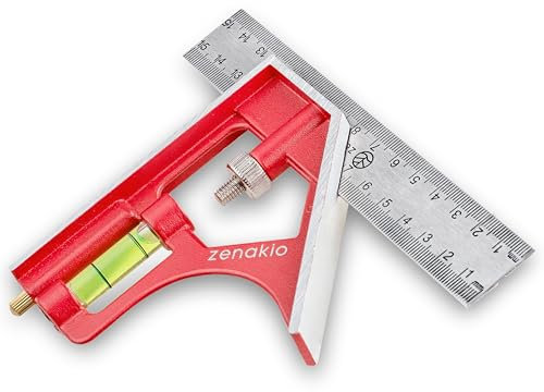 Zenakio Kombinationswinkel 15cm - Präzises Messen und Markieren - Edelstahl-Winkellineal - Ideal für Holz- und Metallarbeiten - Zenakio Professioneller Kombiwinkel