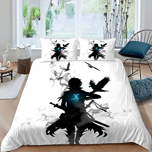 Bettwäsche 135x200 Anime-Stil Bettbezug mit ReißVerschluss Kinder Bettwäsche Set mit Kissenbezug 80x80 Weich Leicht Mikrofaser 3D Motiv Japanischer Manga Bettbezüge Pour Jungen Mädchen