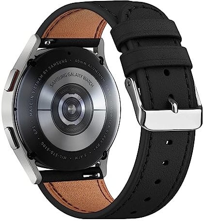 Leather Strap Compatible With Samsung Galaxy Watch 6 40mm 44mm, Galaxy Watch 6 Classic 43mm/47mm, Replacement for Watch 5/4 - Women Men (Black)