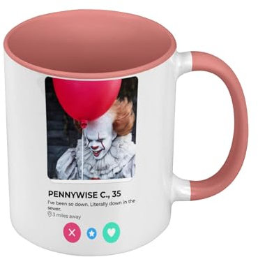 Pennywise Social Network Horror It Clown Dating Love Tasse mit Henkel und farbigem Innenfutter, Rosa