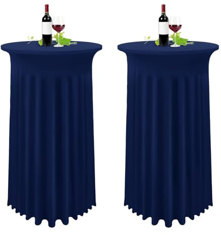 2er-Set Stretch Stehtisch Husse für Bistrotisch Dunkelblau Ø 80-85 cm Spandex Stretch Tischdecke mit Rock, Tischrock Für Hochzeit Geburtstagsfeier Bankett und Bistrotische(80×110cm,Navy Blau)