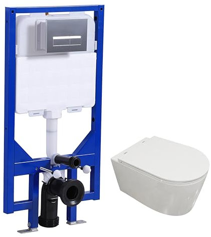 Bathroom Rimless Round Wall Hung Toilet with 1140MM Concealed Cistern