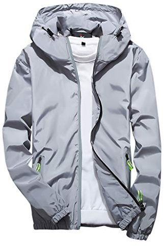 Azruma Kapuzenjacke Herren Kochjacke Herren Cardigan Männer Casual Reflective Reißverschluss Jacken Mit Kapuze Outdoor Atmungsaktiv Reflektierende Herrenjacke Outdoor Jacken Für Jungen (Grau,3XL)