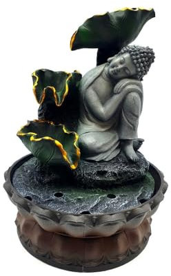Fontana Zen a Led con Buddha con le Gambe Incrociate - Fontana con Buddha e Pompa Inclusa per Arredamento di Casa ed Ufficio, in Resina, 30x21x21cm