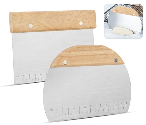 2 Stück Teigschneider mit Holzgriff Teigschneider Edelstahl Teigschaber Edelstahl Teigkarte Groß Bench Scraper für Brotteig Bäckerei Pizza