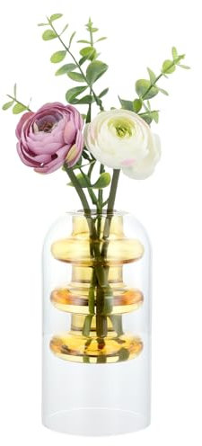 Granvoo Blumenvase Modern, Geometrische Glasvasen, Kristallklar Glasvase, Tulpenvase Glas, Schmale Vase Tulpen, Vase Glas für Tischdeko, Deko Vasen für Zuhause, Wohnzimmer, Büro (Bernsteingelb)