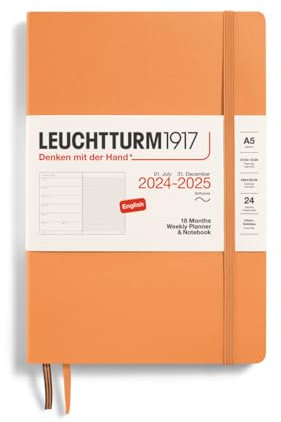 LEUCHTTURM1917 370811 Wochenkalender & Notizbuch Softcover Medium (A5) 2025, 18 Monate, Apricot, Englisch