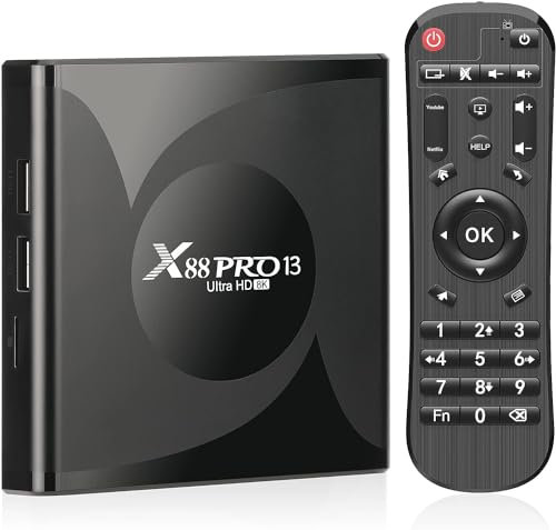 X88 PRO 13 Android TV Box, Android 13.0 RK3528 Quad-Core 4Go RAM 32Go ROM Support 8K 3D 2.4/5.0GHz WiFi 10/100M Ethernet BT5.0 HDMI 2.0 H.265 Smart TV Box
