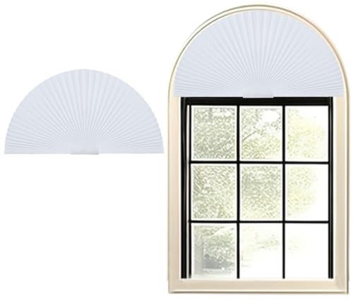 Cortina de ventana de arco Persianas plisadas de medio círculo Se adhieren sin herramientas Filtro de luz Cortinas de tela semicirculares Cortinas de tela fáciles de media luna sala de estar, 1 panel