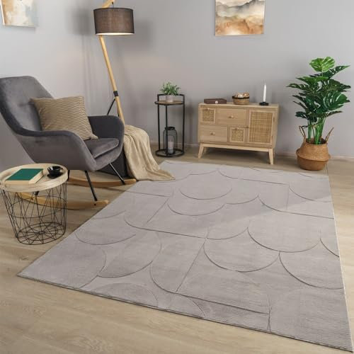 TT Home Wohnzimmer Teppich Esszimmer Kurzflor Geometrische Optik Skandi Boho Unifarben, Farbe:Hellanthrazit Hellgrau Grau, Größe:80x150 cm
