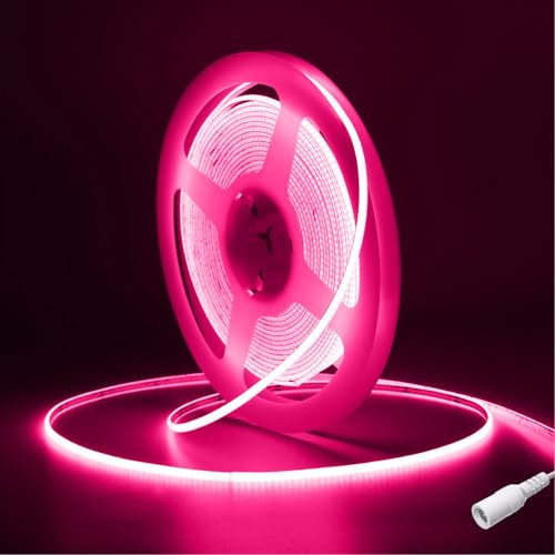 Striscia LED COB 5 metri DC12V,Fosingut 480LED/M Strisce LED Camera Adesive Flessibile,CRI90+ Rosa 4mm Alta Luminosità Luce Plafoniera LED Sottopensile Cucina per Feste,Scale,Armadio,Casa DIY Decor