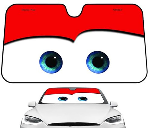 Parasol Coche Delantero 130×70CM - Visera De Coche De Dibujos Animados con Ojos Grandes, Lámina De Aluminio para Parabrisas