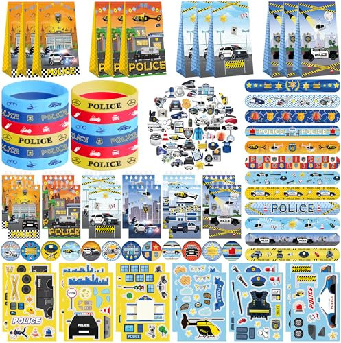 Obussgar Polizei Party Favour Supplies einschließlich Polizei Geschenk-Taschen, Aufkleber, Abzeichen, Armbänder für Polizei Thema Geburtstagsparty