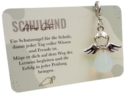 Milaboo® Schutzengel Schlüsselanhänger mit Edelstein und Karte (Schulkind)