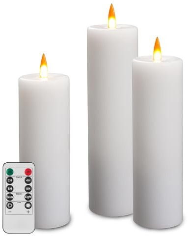 Da by Juego de 3 velas LED analógicas, funciona con pilas, función de temporizador remoto, cera real.