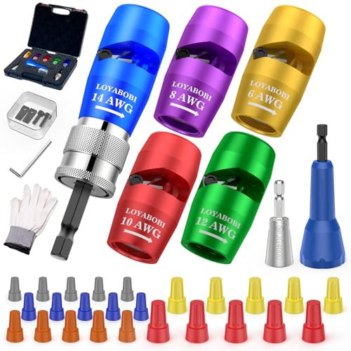 Wire Stripper Twister Tool for Drill, 6/8/10/12/14 AWG Wire Stripping Twisting, US Gauge Cables 2024 Electrical Bit Tools Set 13pcs, Wire Nut Kit Attachments for Electricians Home DIY Men Women