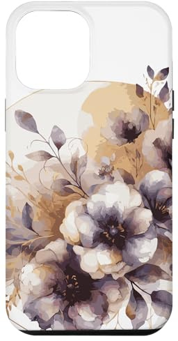 Hülle für iPhone 12 Pro Max Schöne lila und goldene Aquarell-Blumen